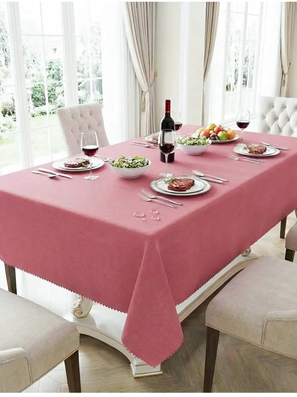 Matte Rose and Blue Tablecloth for Dining